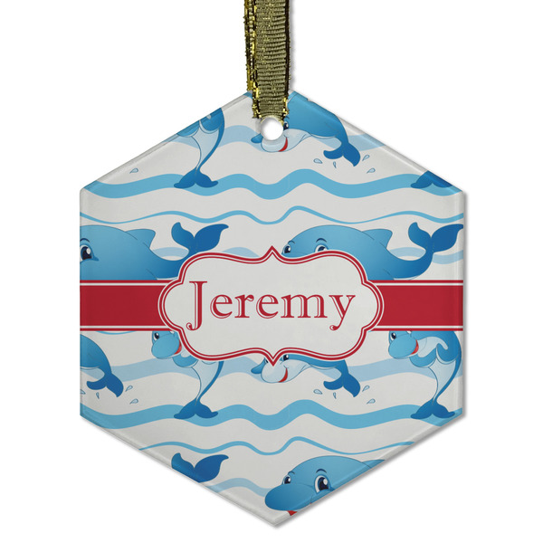 Dolphins Frosted Glass Ornament - Hexagon