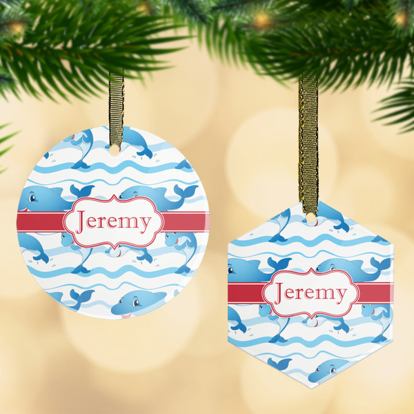 Custom Dolphins Flat Glass Ornament w/ Name or Text