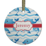 Dolphins Flat Glass Ornament - Round w/ Name or Text