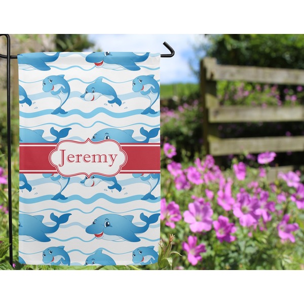 Dolphins Garden Flag - Outside In Flowers