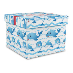 Dolphins Gift Box with Lid - Canvas Wrapped - Large (Personalized)