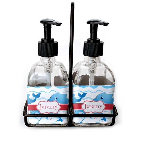 Custom Dolphins Glass Soap & Lotion Bottle Set (Personalized)