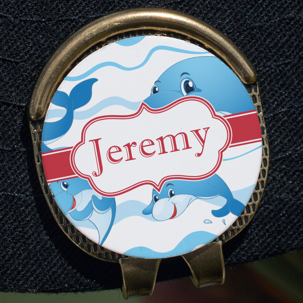 Dolphins Golf Ball Marker Hat Clip - Gold - Close Up