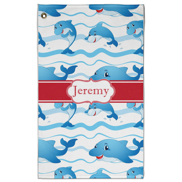 Custom Dolphins Golf Towel - Poly-Cotton Blend w/ Name or Text