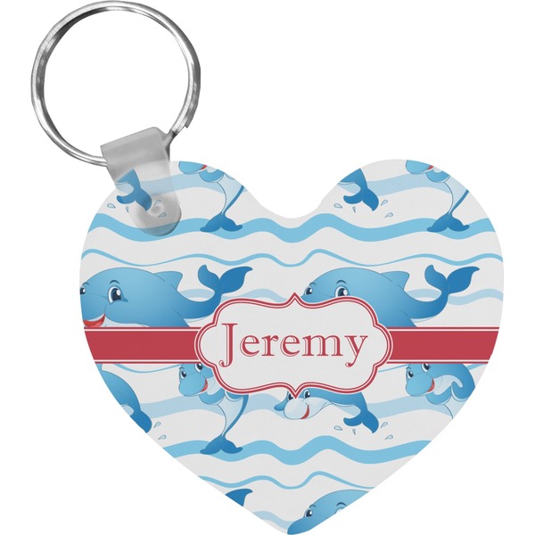Custom Dolphins Heart Plastic Keychain w/ Name or Text