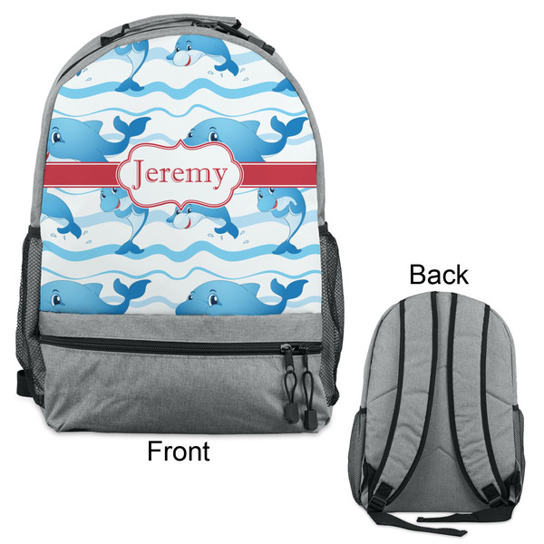 Dolphins Large Backpack - Gray - Front & Back View