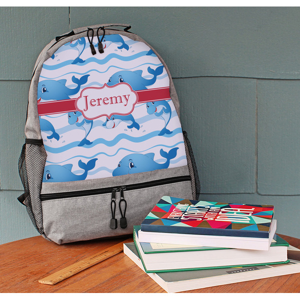 Dolphins Large Backpack - Gray - On Desk