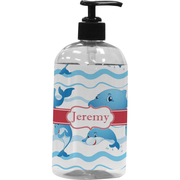 Custom Dolphins Plastic Soap / Lotion Dispenser (16 oz - Large - Black) (Personalized)