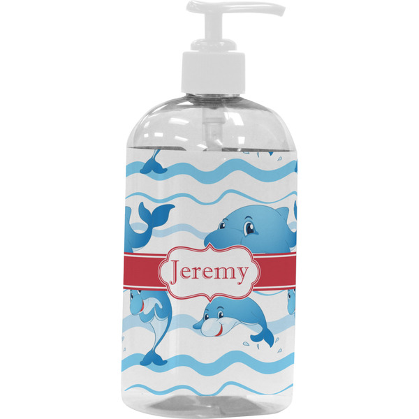 Custom Dolphins Plastic Soap / Lotion Dispenser (16 oz - Large - White) (Personalized)