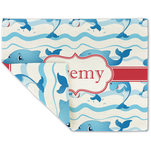 Custom Dolphins Double-Sided Linen Placemat - Single w/ Name or Text