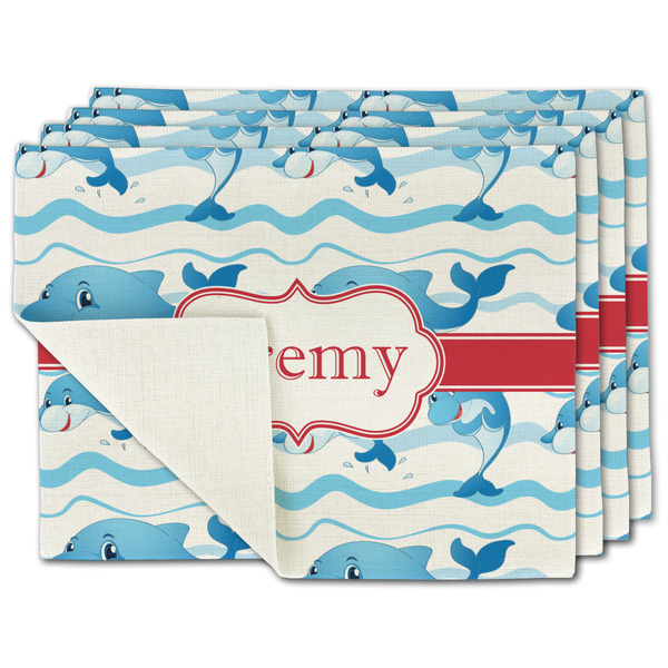 Custom Dolphins Single-Sided Linen Placemat - Set of 4 w/ Name or Text