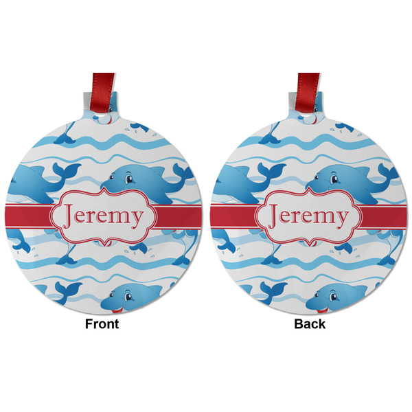 Dolphins Metal Ball Ornament - Front and Back