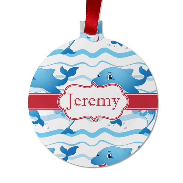 Custom Dolphins Metal Ball Ornament - Double Sided w/ Name or Text
