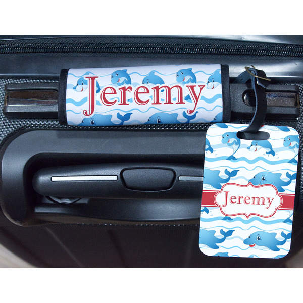Dolphins Metal Luggage Tag & Handle Wrap - In Context