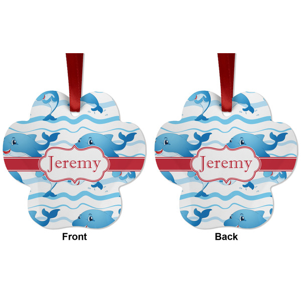 Dolphins Metal Paw Ornament - Front and Back
