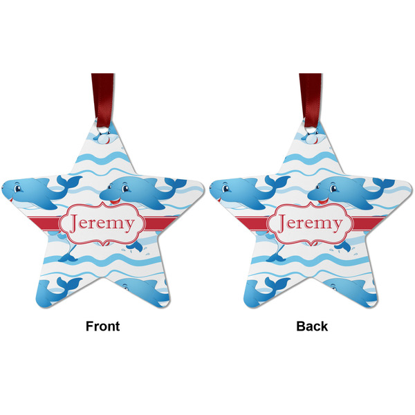 Dolphins Metal Star Ornament - Front and Back