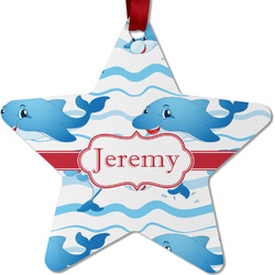 Dolphins Metal Star Ornament - Double Sided w/ Name or Text