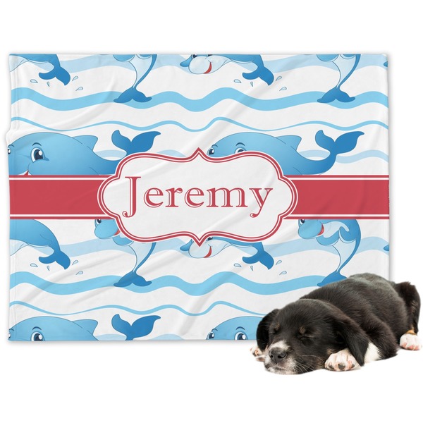 Custom Dolphins Dog Blanket - Large (Personalized)