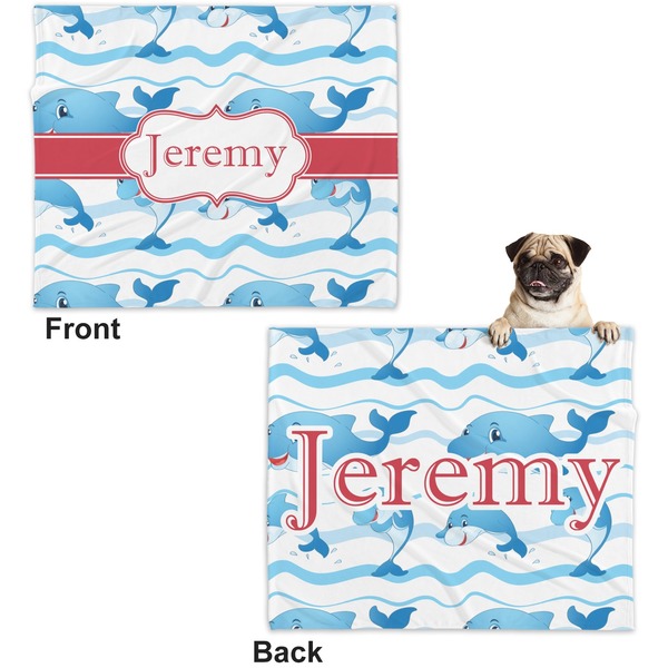 Dolphins Microfleece Dog Blanket - Large- Front & Back