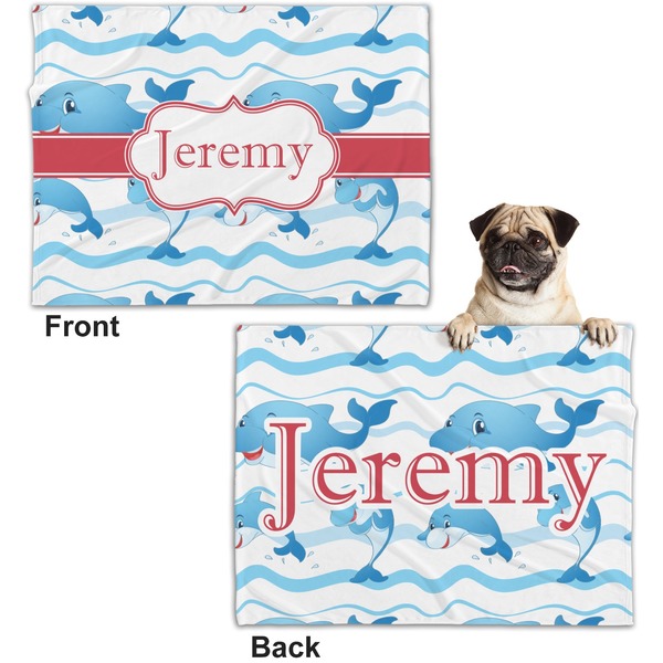 Dolphins Microfleece Dog Blanket - Regular - Front & Back