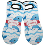 Dolphins Neoprene Oven Mitts - Set of 2 w/ Name or Text