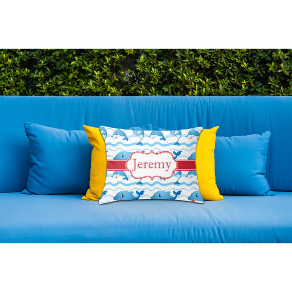 Dolphins Outdoor Throw Pillow  - LIFESTYLE (Rectangular - 20x14)