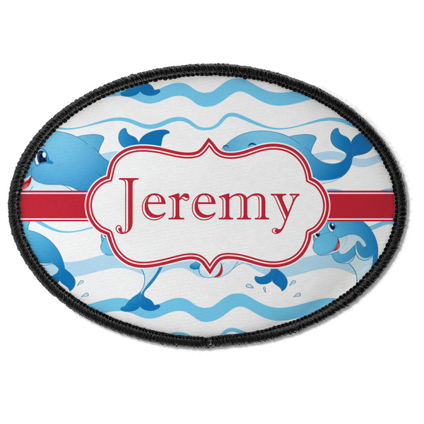 Custom Dolphins Iron On Oval Patch w/ Name or Text