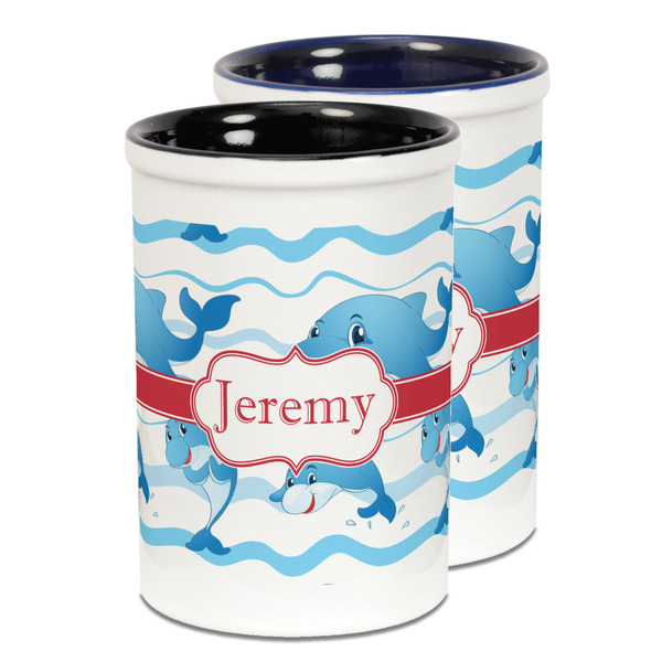 Custom Dolphins Ceramic Pencil Holder - Large