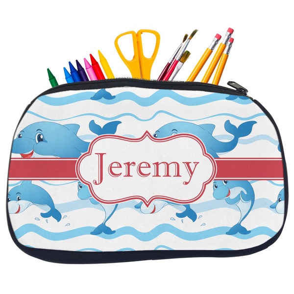 Custom Dolphins Neoprene Pencil Case - Medium w/ Name or Text