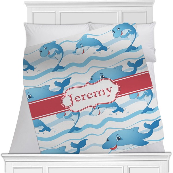 Custom Dolphins Minky Blanket - Toddler / Throw - 60"x50" - Single Sided (Personalized)