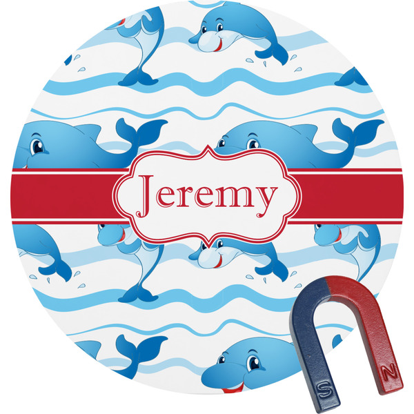 Custom Dolphins Round Fridge Magnet (Personalized)