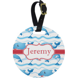 Dolphins Plastic Luggage Tag - Round (Personalized)
