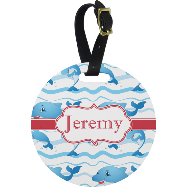 Custom Dolphins Plastic Luggage Tag - Round (Personalized)