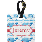 Dolphins Plastic Luggage Tag - Square w/ Name or Text