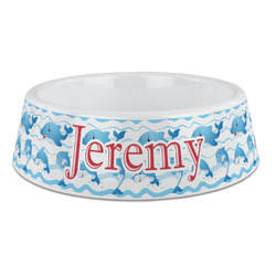 Dolphins Plastic Dog Bowl - Large (Personalized)
