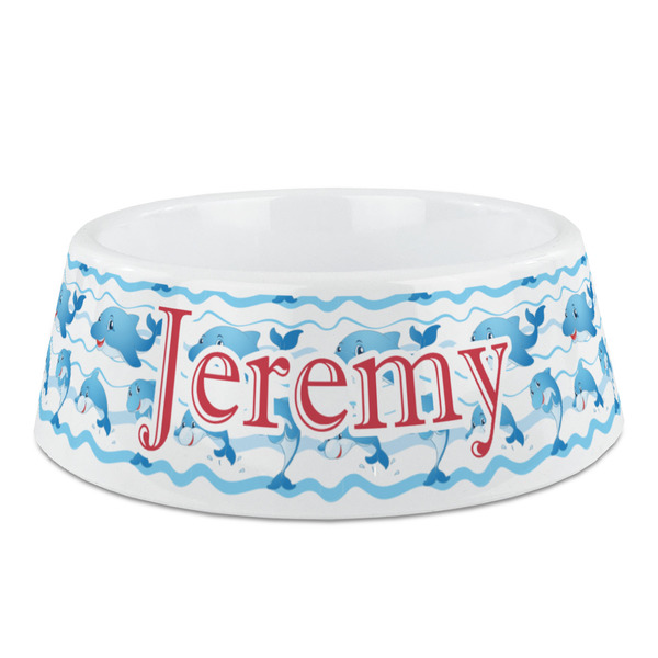Custom Dolphins Plastic Dog Bowl - Medium (Personalized)