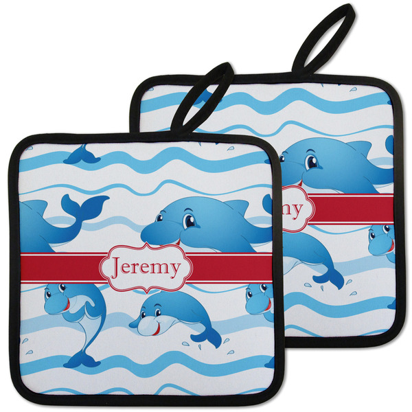 Custom Dolphins Pot Holders - Set of 2 w/ Name or Text