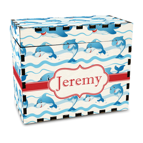 Custom Dolphins Wood Recipe Box - Full Color Print (Personalized)