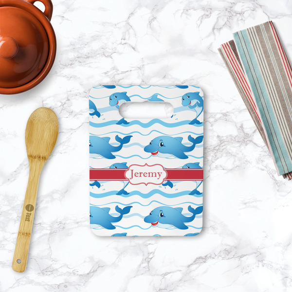 Dolphins Rectangle Trivet with Handle - LIFESTYLE