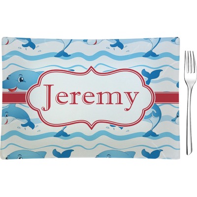 Dolphins Rectangular Glass Appetizer / Dessert Plate - Single or Set (Personalized)