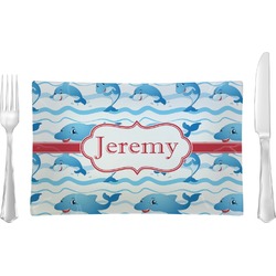 Dolphins Rectangular Glass Lunch / Dinner Plate - Single or Set (Personalized)