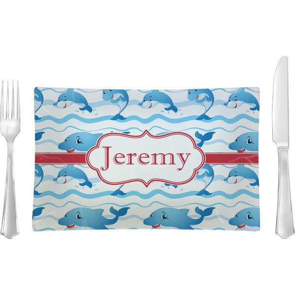 Custom Dolphins Glass Rectangular Lunch / Dinner Plate (Personalized)
