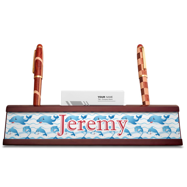 Dolphins Red Mahogany Nameplates with Business Card Holder - Straight