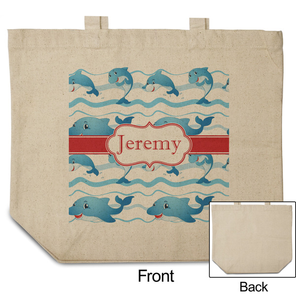 Dolphins Reusable Cotton Grocery Bag - Front & Back View