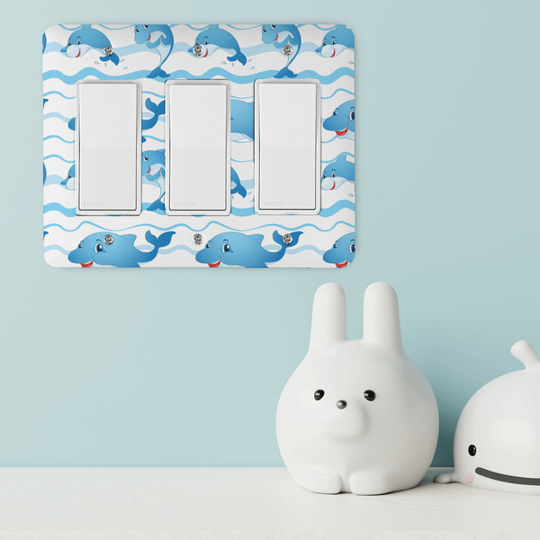 Dolphins Rocker Light Switch Covers - Triple - IN CONTEXT