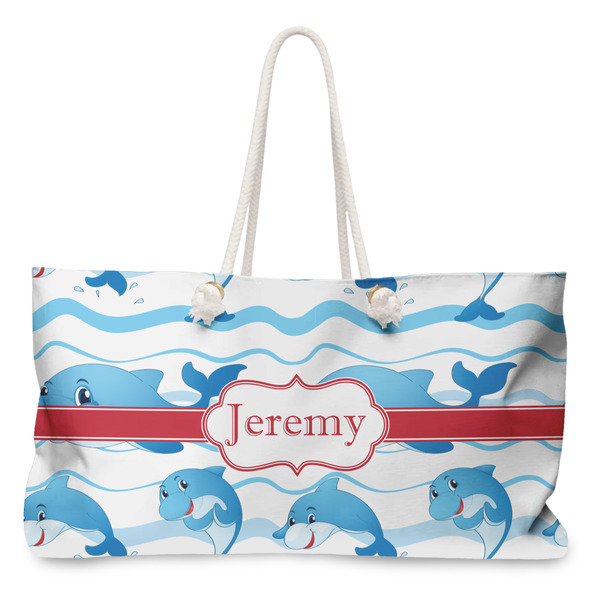 Custom Dolphins Large Tote Bag with Rope Handles (Personalized)