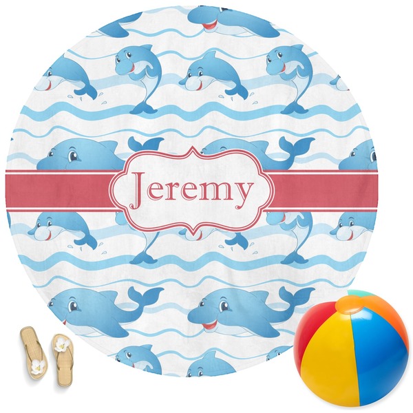 Custom Dolphins Round Beach Towel (Personalized)
