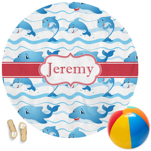 Custom Dolphins Round Beach Towel (Personalized)