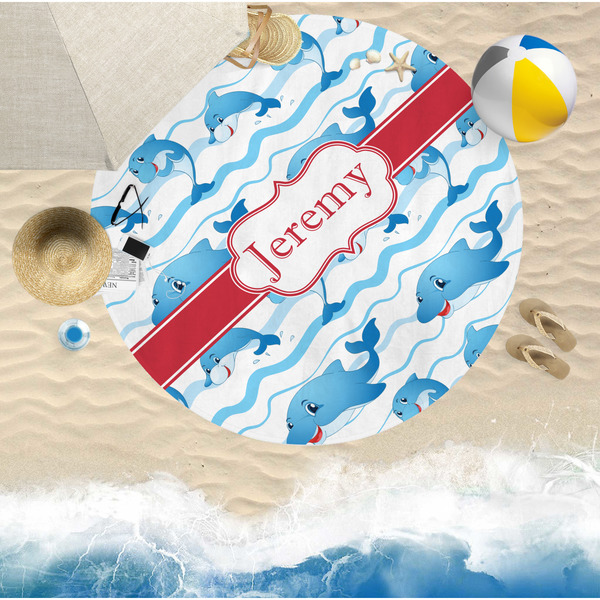 Dolphins Round Beach Towel Lifestyle
