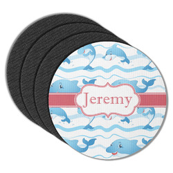 Dolphins Round Rubber Backed Coasters - Set of 4 (Personalized)